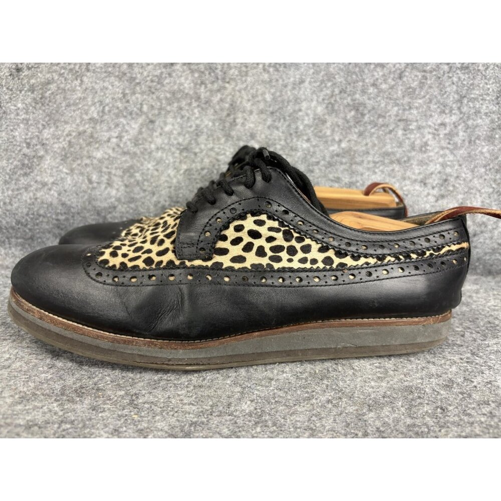 Barneys New York Wingtip Shoes Mens Size 10.5 Black Leopard Pony Hair Made Italy
